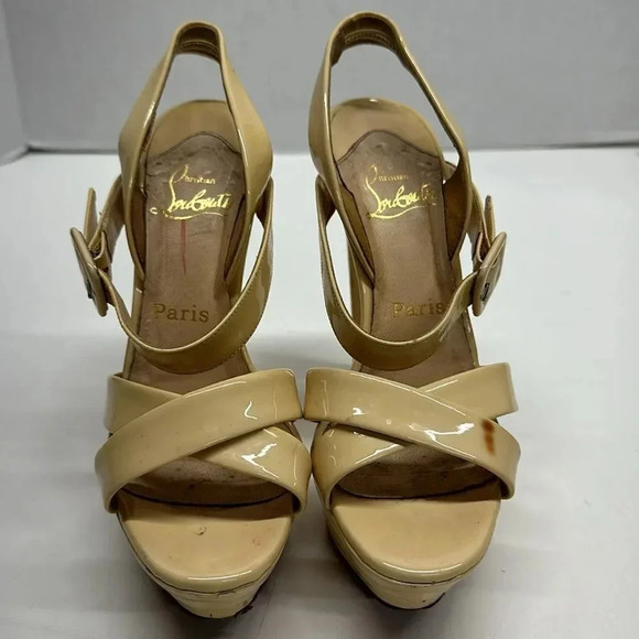 Christian Louboutin Heels High Heel Shoes Leather Open Toe Ankle Strap Cream 35 - Picture 2 of 12